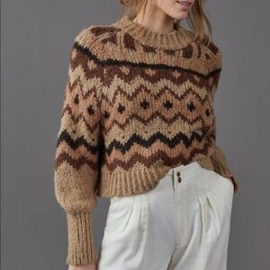 Anthropologie Carson Geometric Wool Blend Sweater in Brown Motif